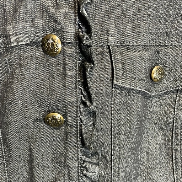 Sandro Gray Jean Jacket with Distressed Hem and Cropped Sleeves - Picture 4 of 7
